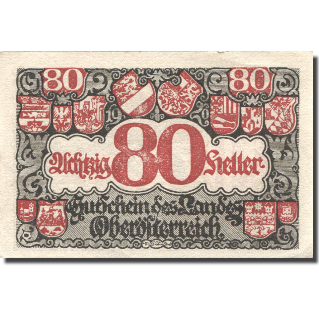 Banknote, Austria, Oberösterreich, 80Heller Blason 1920 EF(40-45) Mehl:FS 692III