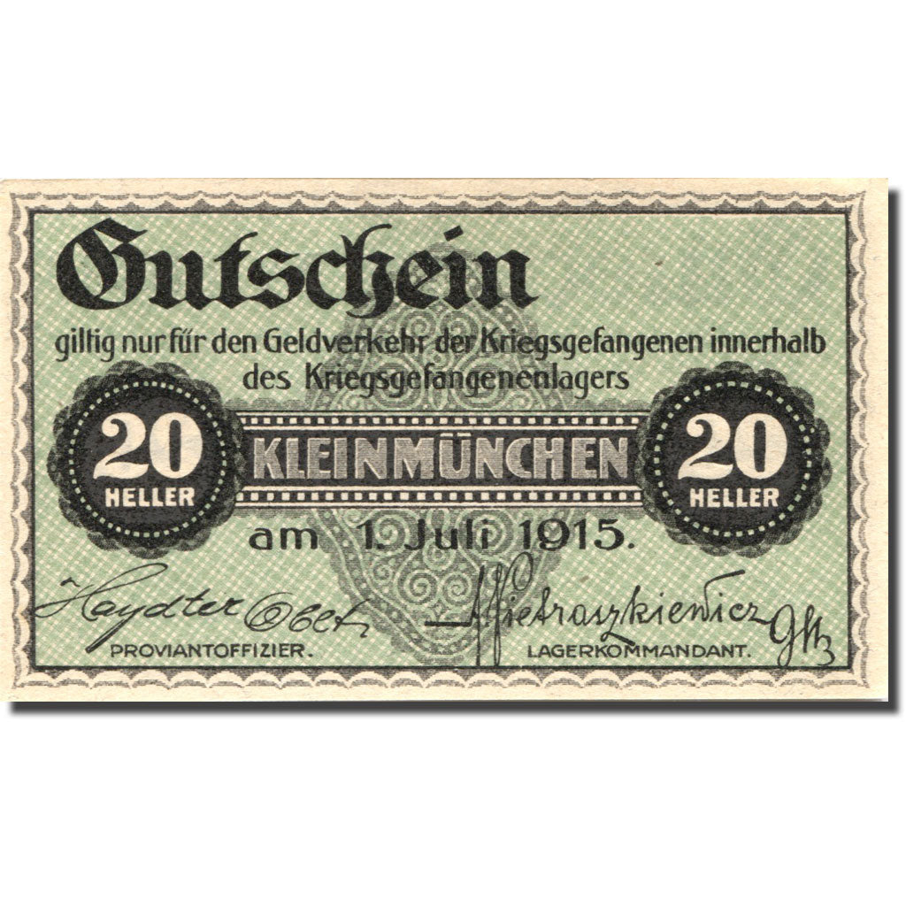 Billete, Austria, Kleinmünchen, 20 Heller, valeur faciale, 1915 SC Mehl:FS 456