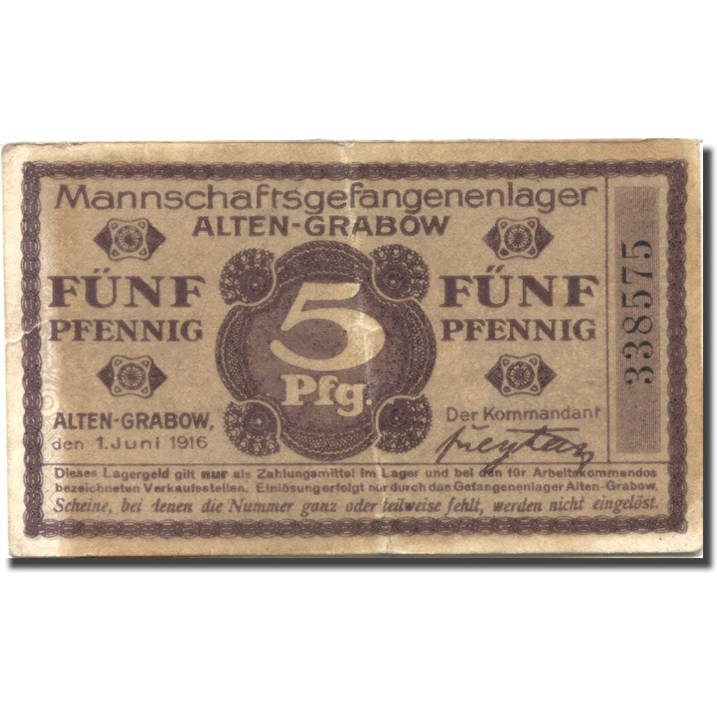 Banknote, Germany, Alten-Grabow, 5 Pfennig face value 1916 VF(20-25) Mehl:O12.13