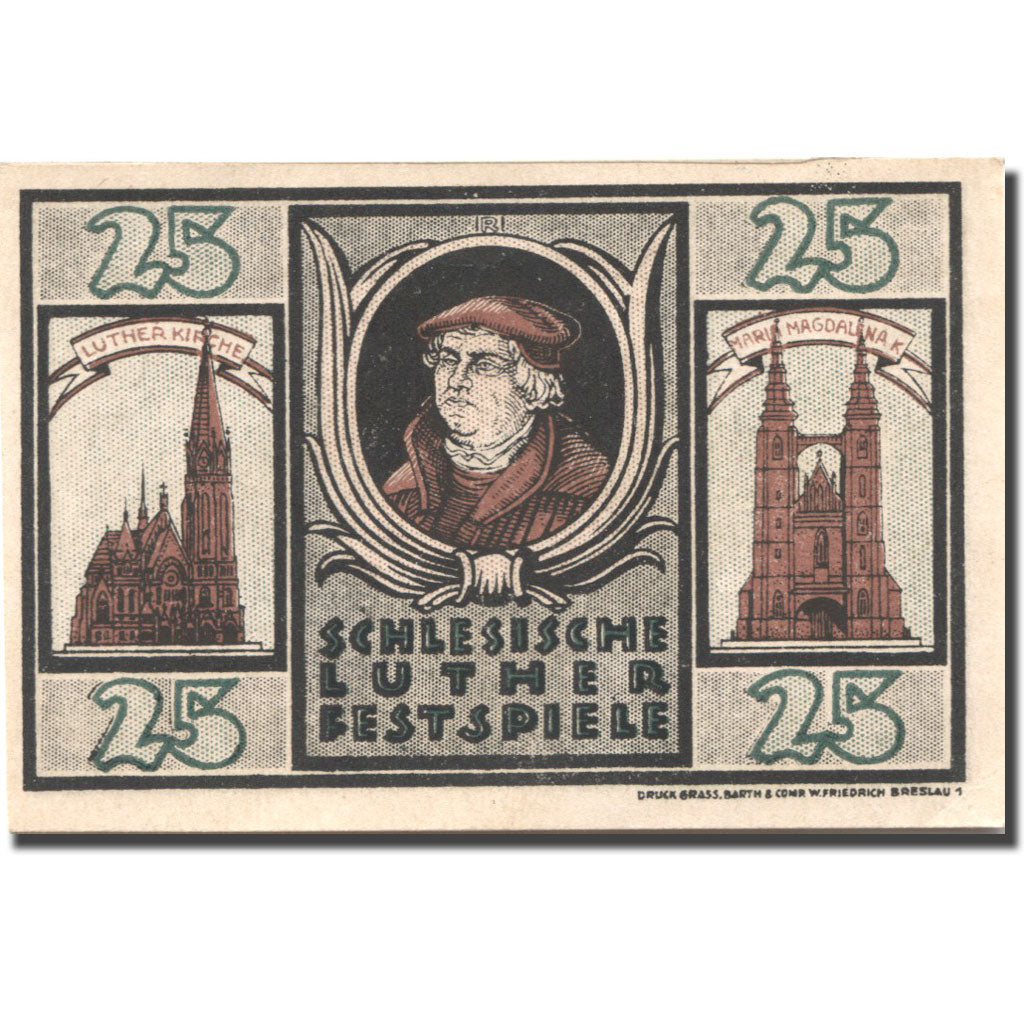 Billet, Allemagne, Breslau, 25 Pfennig, Eglise, 1921, 1921-07-15, SPL Mehl:186.1