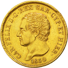 ITALIAN STATES, 80 Lire, 1830, Genoa, KM #123.2, AU(50-53), Gold, 33, 25.82