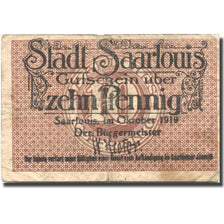 Banconote, Germania, Saarlouis, 10 Pfennig, Blason, 1919, B, Mehl:55.8