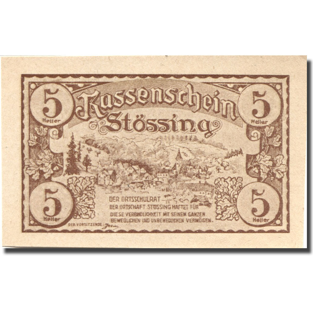 Banknote, Austria, Stössing, 5 Heller, paysage 1920-09-30, UNC(63) Mehl:FS 1040