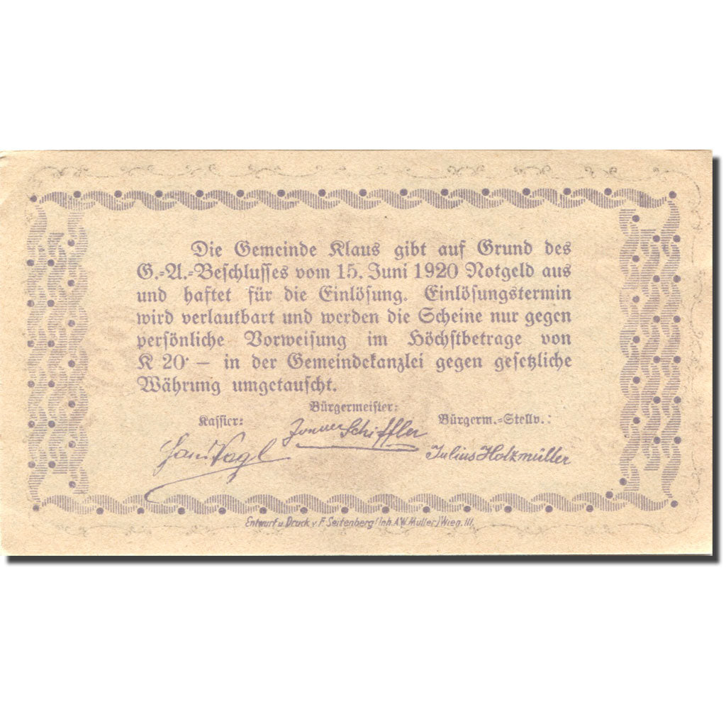 Banknote, Austria, Klaus, 60 Heller, château, 1920, UNC(63) Mehl:FS 454IIIb