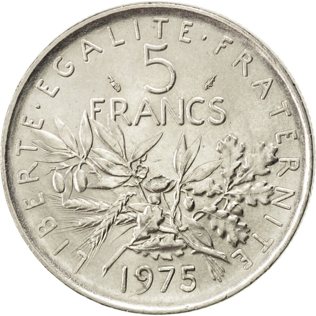 Francia, Semeuse, 5 Francs, 1975, SPL, Nichel placcato rame-nichel, KM:926a.1...