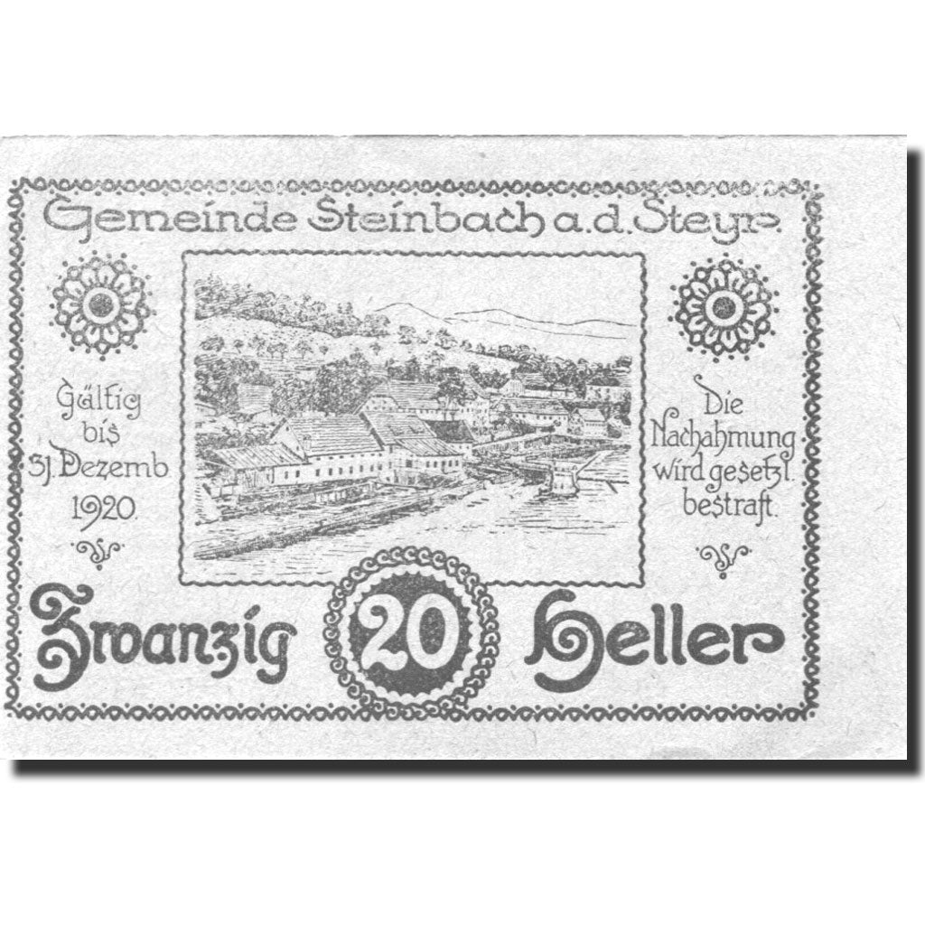 Banknote, Austria, Steinbach, 20 Heller, Blason, 1920 UNC(63) Mehl:FS 1025