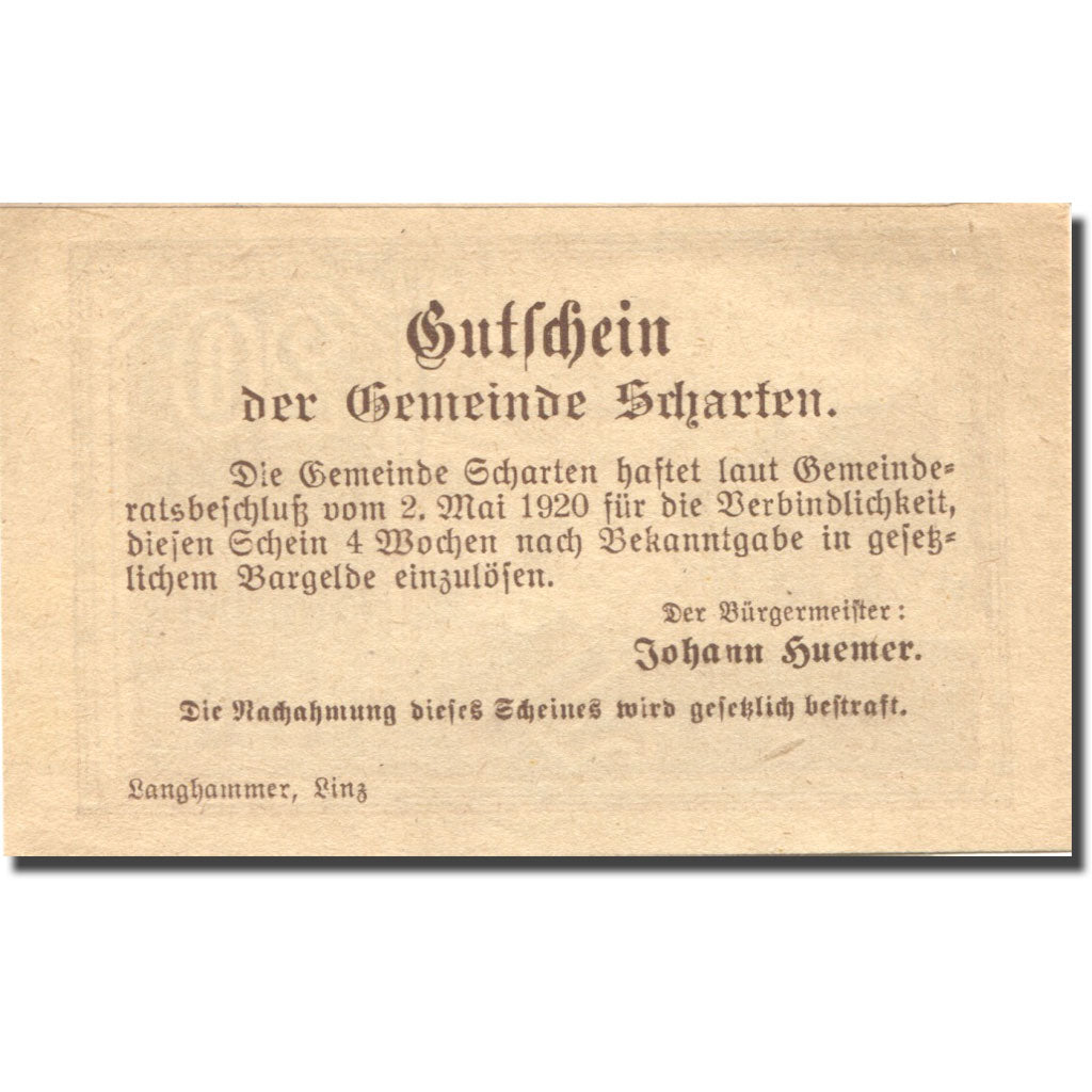 Banknote, Austria, Scharten, 20 Heller, pré 1920-05-02, UNC(63) Mehl:FS 955a