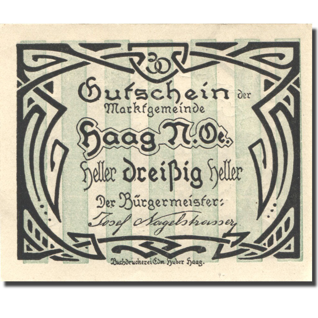Banknote, Austria, Haag, 30 Heller, Eglise 1920-12-31, UNC(63), Mehl:FS 318VIb