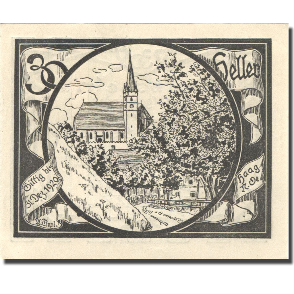 Banknote, Austria, Haag, 30 Heller, Eglise 1920-12-31, UNC(63), Mehl:FS 318VIb