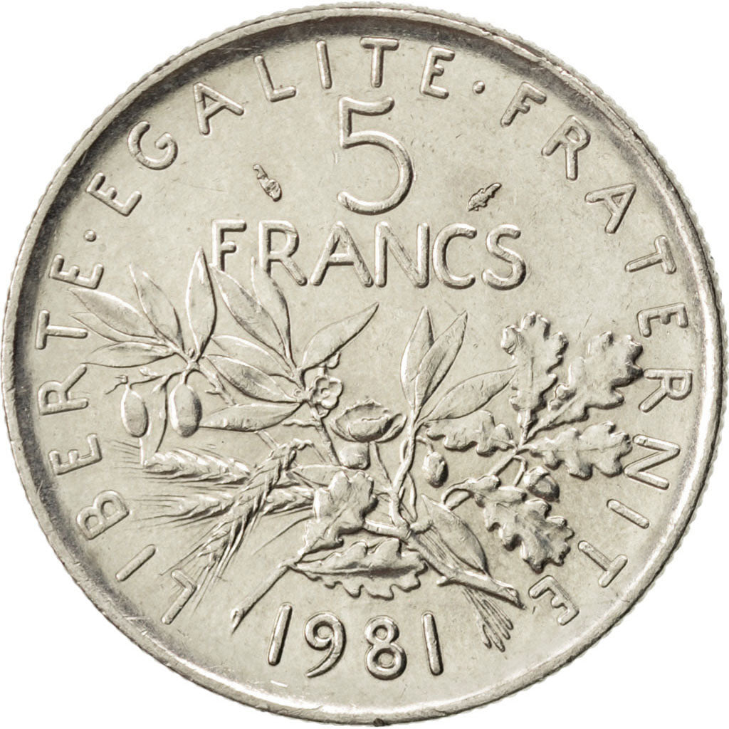 FRANCE, Semeuse, 5 Francs, 1981, Paris, KM #926a.1, AU(50-53), Nickel Clad...