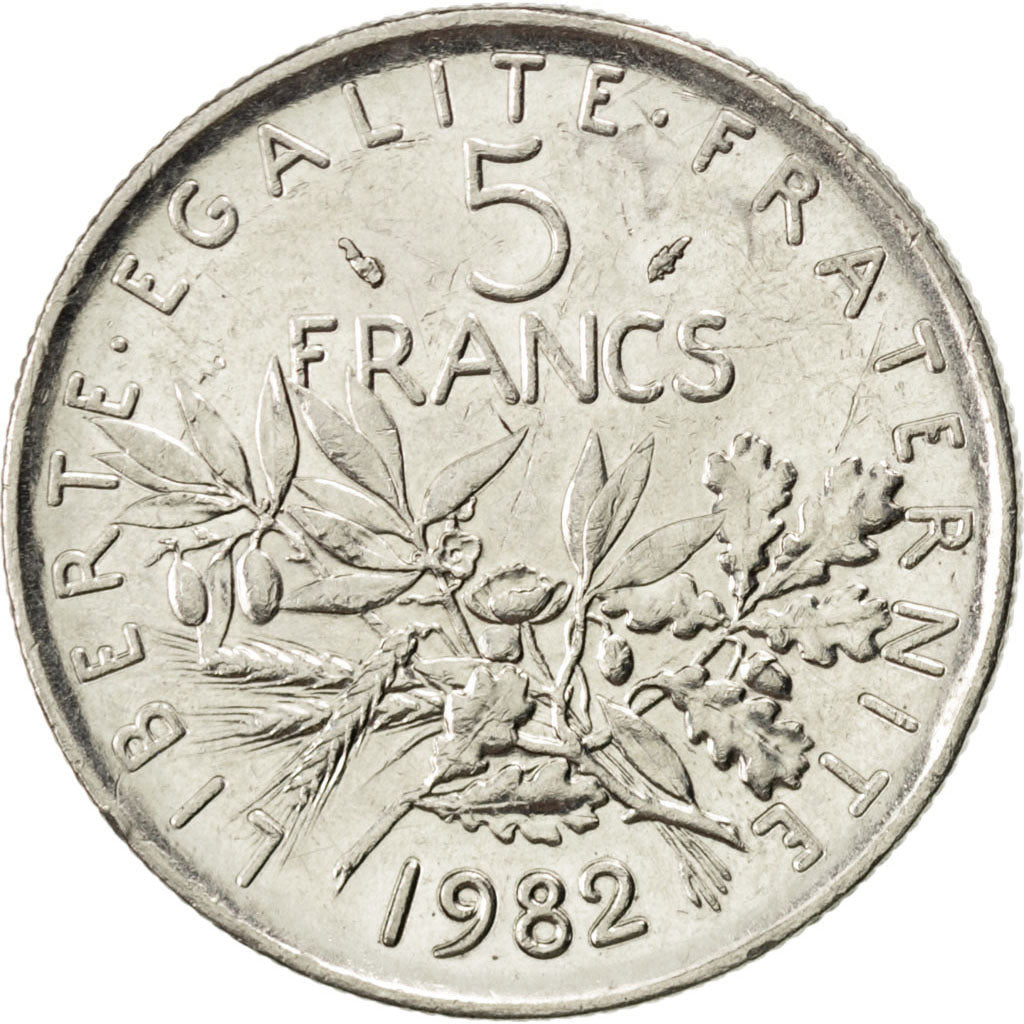 FRANCE, Semeuse, 5 Francs, 1982, Paris, KM #926a.1, AU(50-53), Nickel Clad...