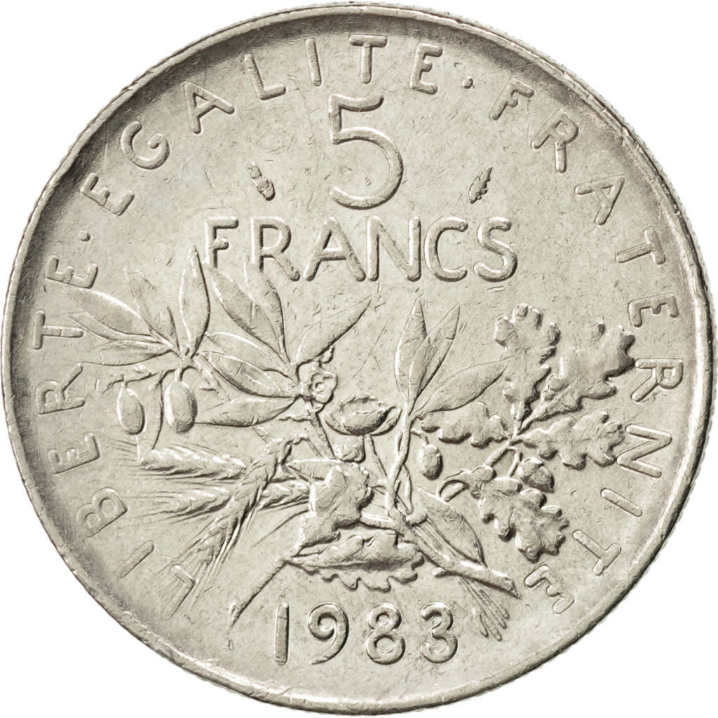 Francia, Semeuse, 5 Francs, 1983, BB, Nichel placcato rame-nichel, KM:926a.1,...