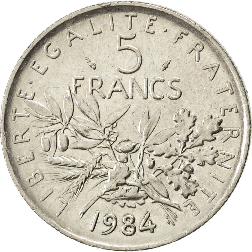 Francia, Semeuse, 5 Francs, 1984, BB, Nichel placcato rame-nichel, KM:926a.1,...