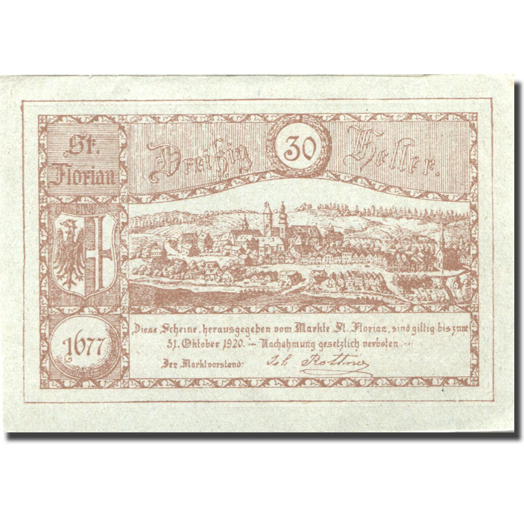 Banknote, Austria, St Florian, 30 Heller, village 1, 1920 UNC(63) Mehl:FS 879Ib
