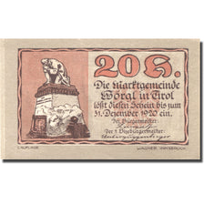 Banknote, Austria, Wörgl, 20 Heller, Monument, 1920 UNC(63 )Mehl:FS 1252a