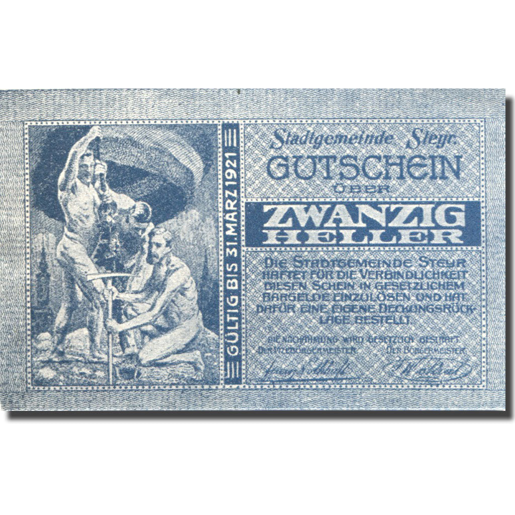 Banknote, Austria, Steyr, 20 Heller, personnage, 1921 UNC(63) Mehl:FS 1034IIb