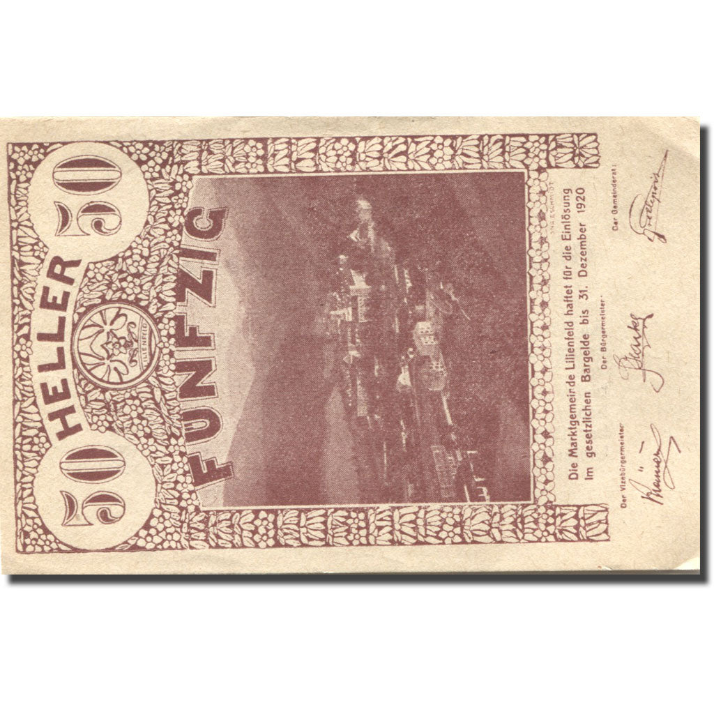 Billet, Autriche, Lilienfeld, 50 Heller, paysage, 1920 SUP, Mehl:FS 523IaB
