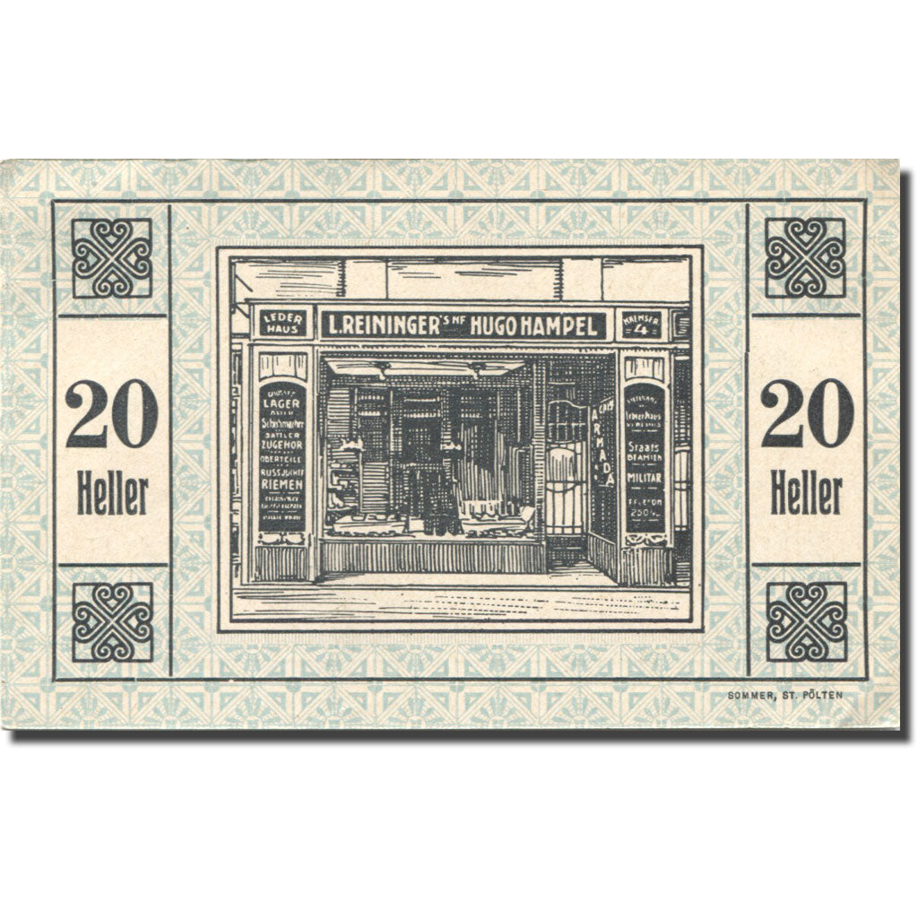 Banknote, Austria, St Pölten, 20 Heller, Armurerie 1, 1920 UNC(63) Mehl:FS 933