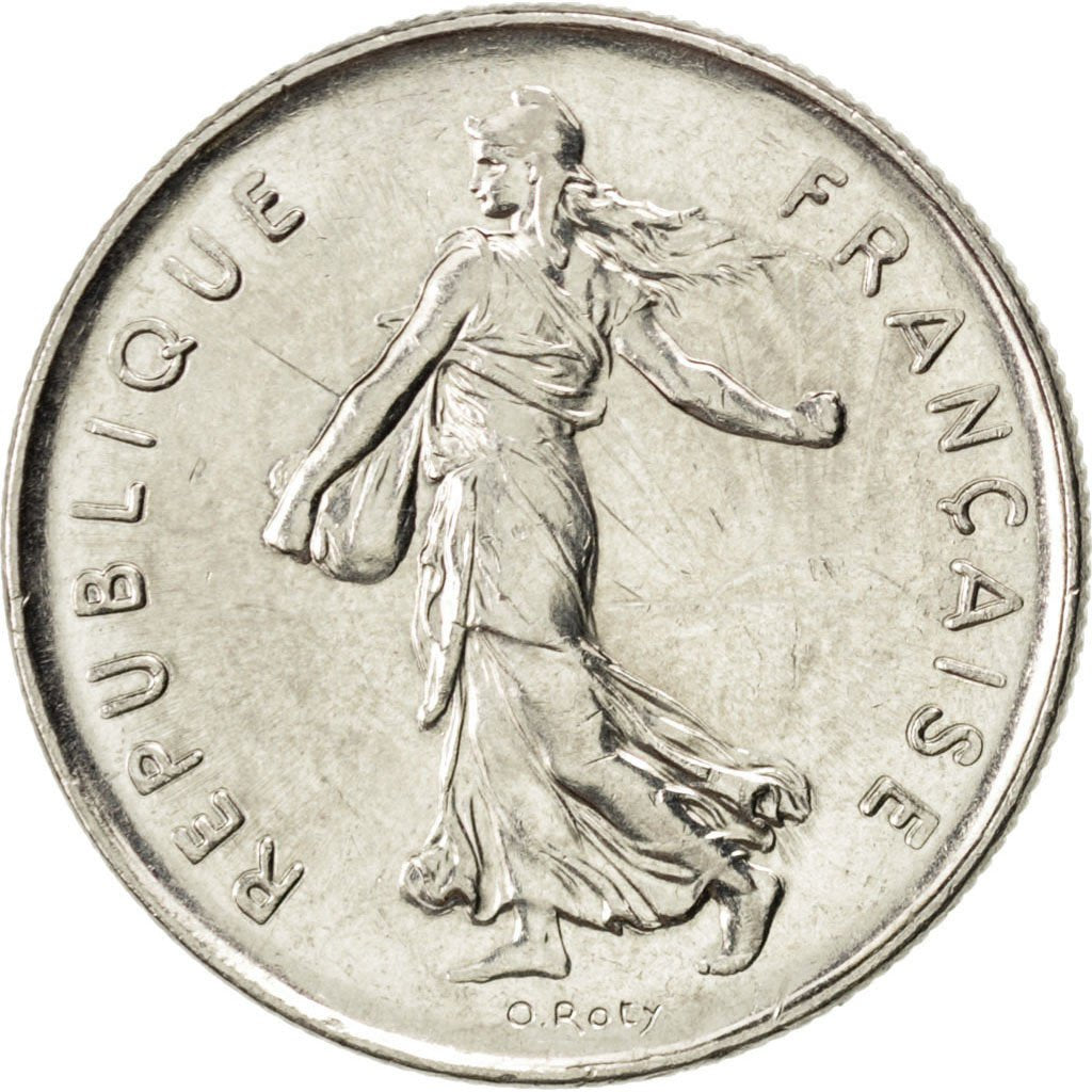 FRANCE, Semeuse, 5 Francs, 1991, Paris, KM #926a.1, AU(55-58), Nickel Clad...