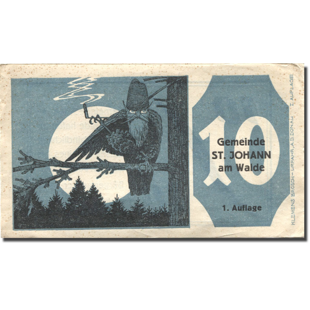 Billet, Autriche, St Johann, 10 Heller, hibou 1921-01-21, SUP, Mehl:FS 893a