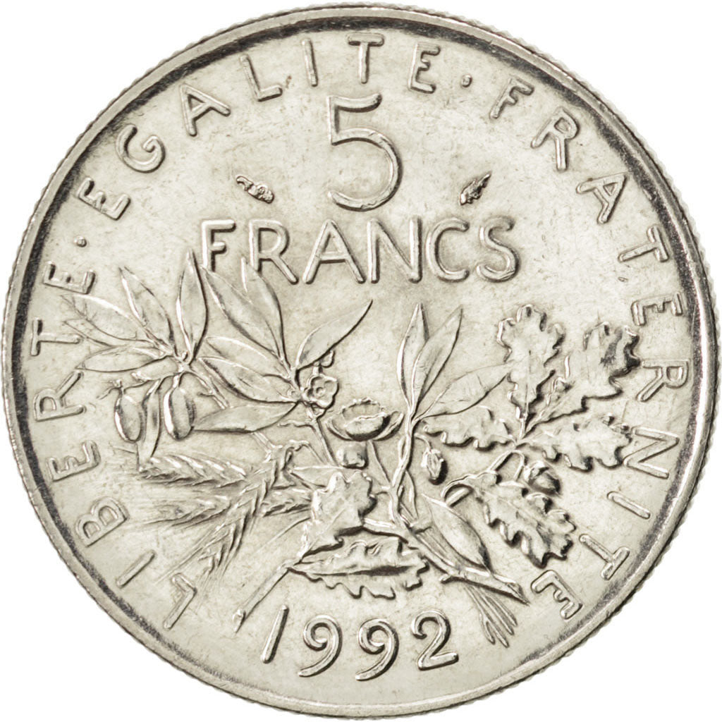 Francia, Semeuse, 5 Francs, 1992, SPL, Nichel placcato rame-nichel, KM:926a.1...