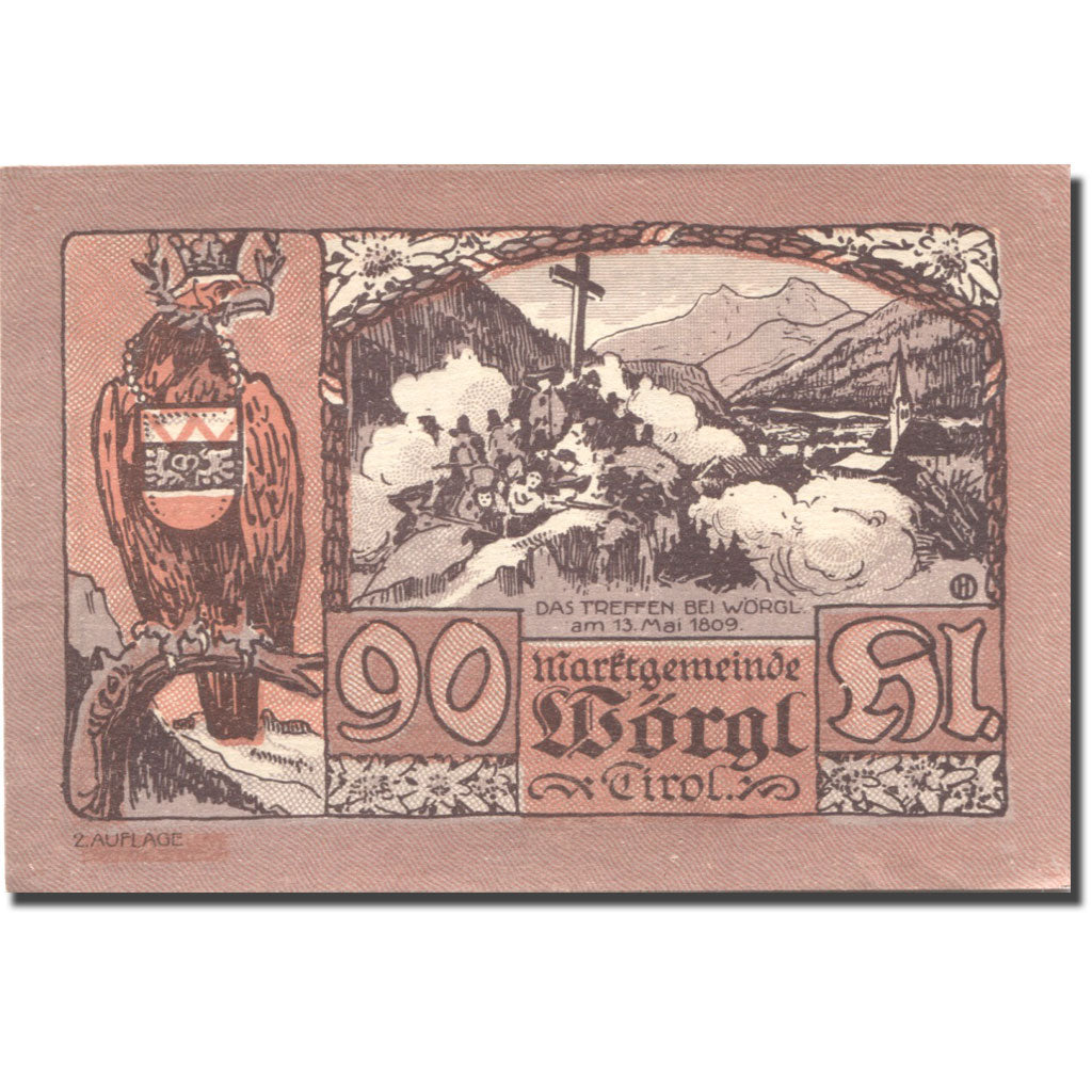 Banknote, Austria, Wörgl, 90 Heller, personnage, 1920 UNC(63) Mehl:FS 1252a