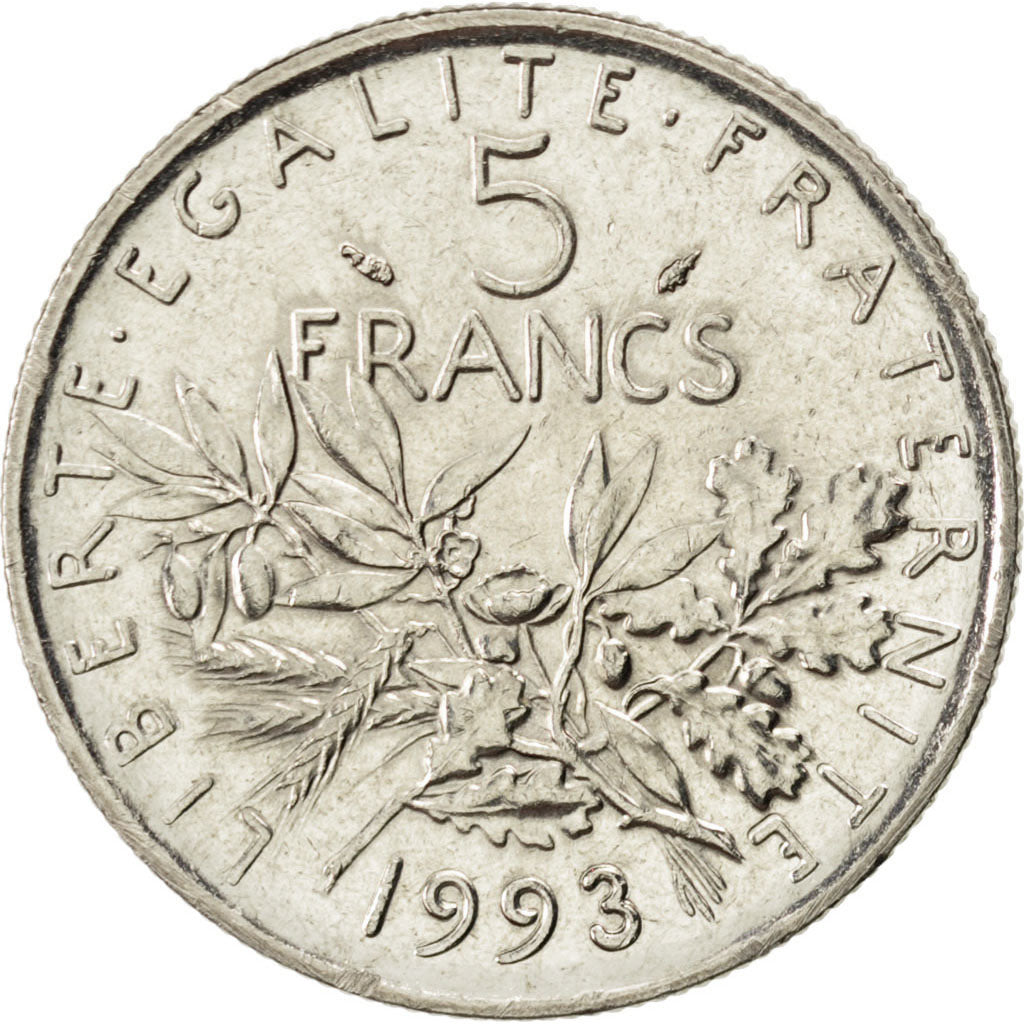 Vème République, 5 Francs Semeuse 1993, KM 926a.1
