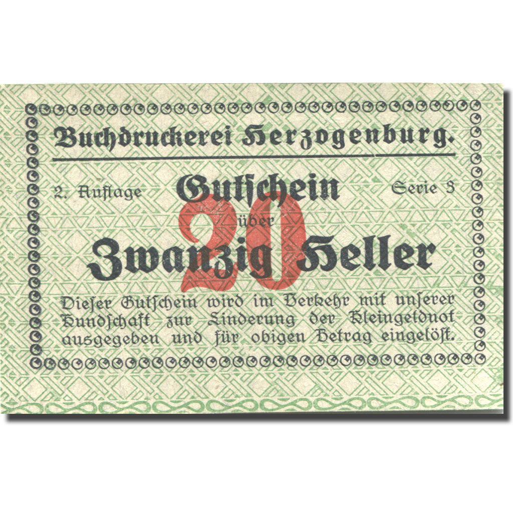 Banknote, Austria, Herzogenburg, 20 Heller, gare, UNC(63), Mehl:FS 370