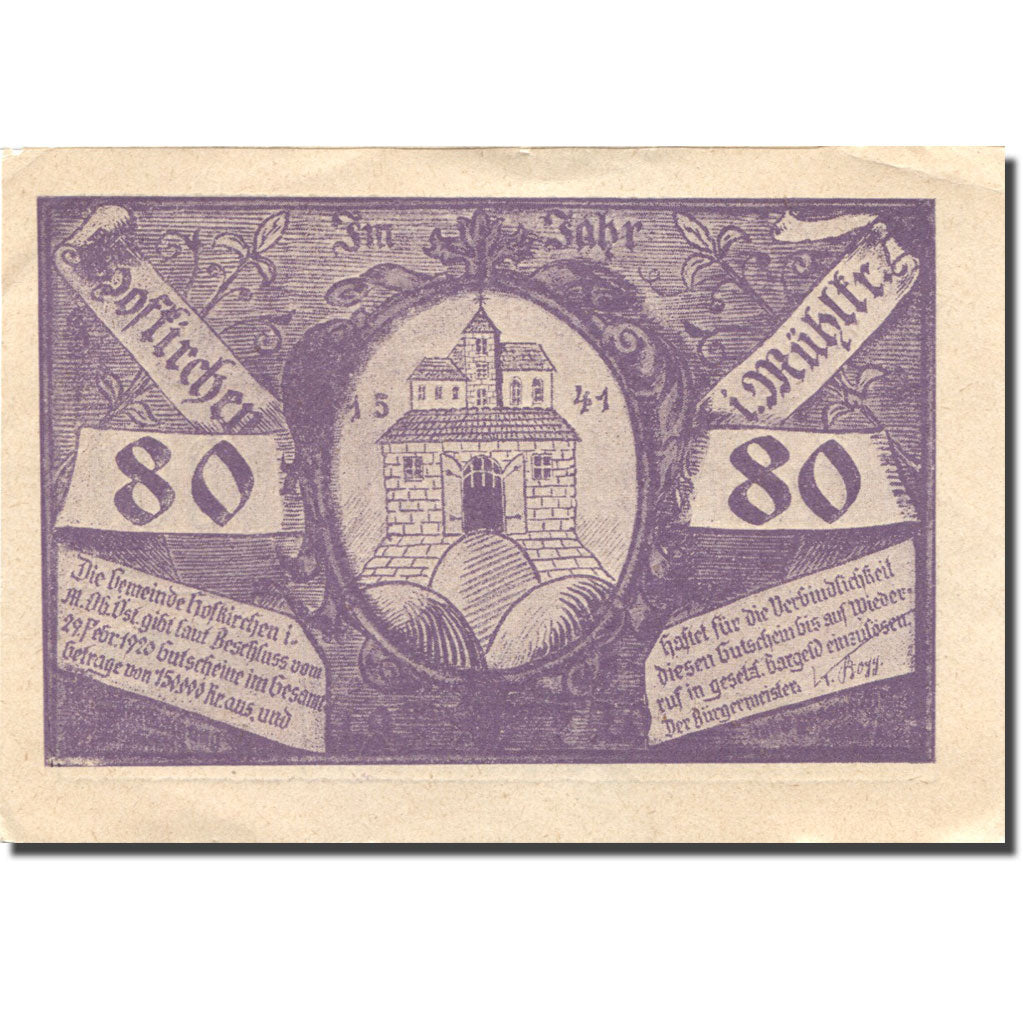 Banknote, Austria, Hofkirchen, 80 Heller, château, 1920, AU(55-58) Mehl:FS 386Ic