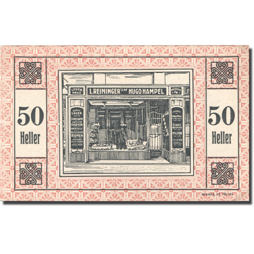 Banknote, Austria, St Pölten, 50 Heller, Armurerie, 1920 UNC(63) Mehl:FS 933