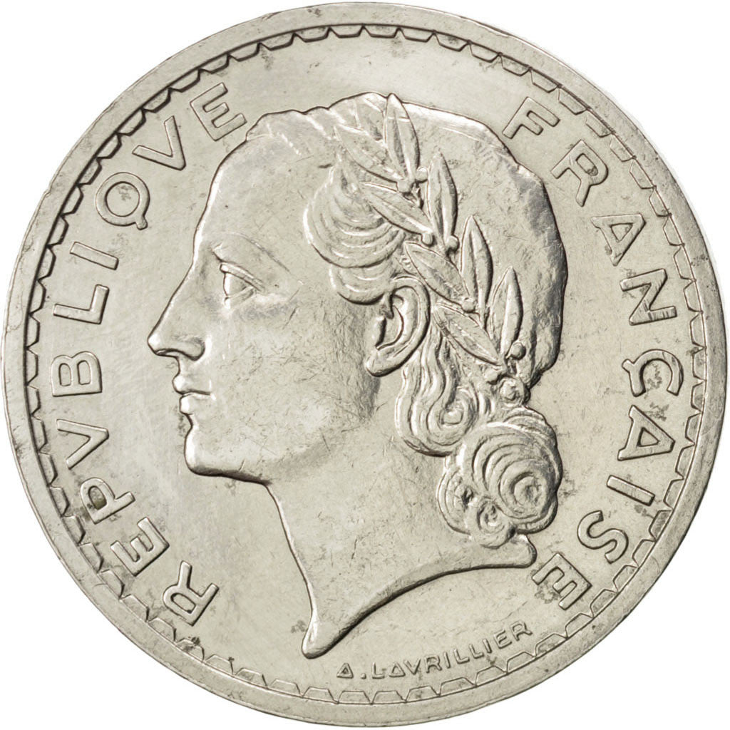 FRANCE, Lavrillier, 5 Francs, 1937, Paris, KM #888, EF(40-45), Nickel, 31,...