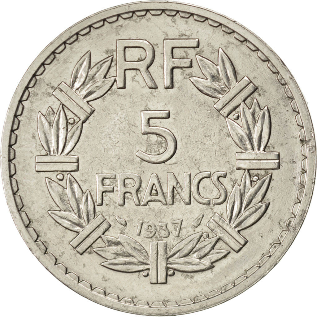 FRANCE, Lavrillier, 5 Francs, 1937, Paris, KM #888, EF(40-45), Nickel, 31,...