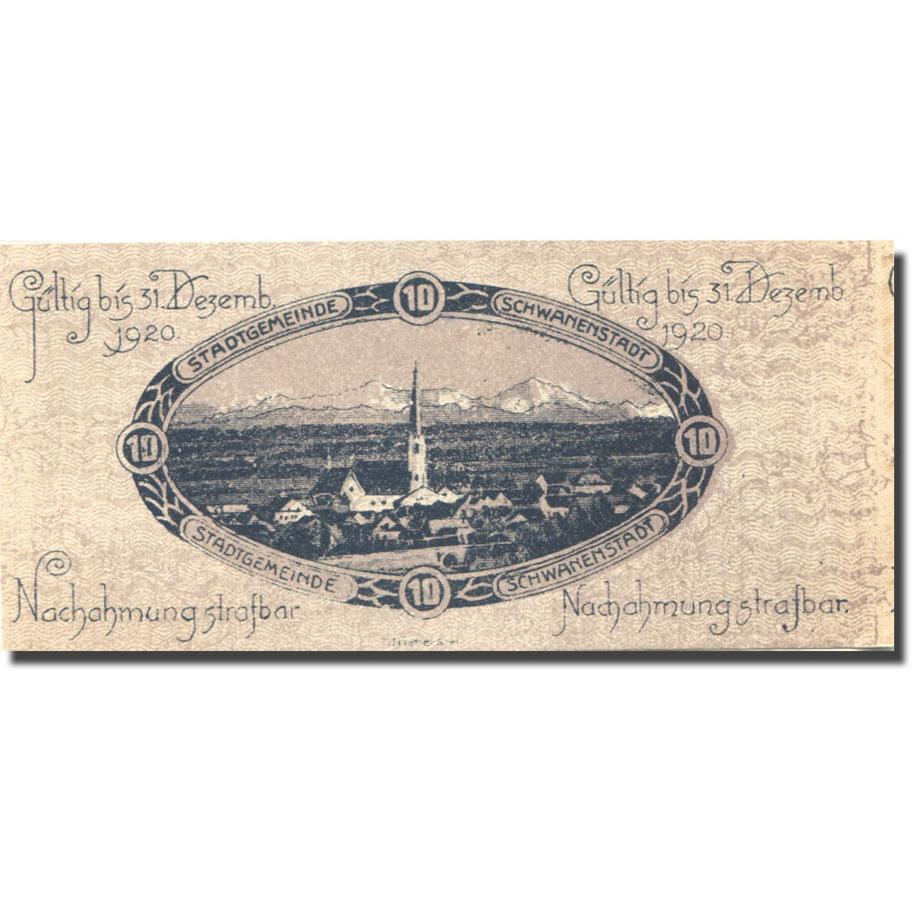 Billet, Autriche, Schwanenstadt, 10 Heller, Eglise 1, 1920 SPL Mehl:FS 977Ia