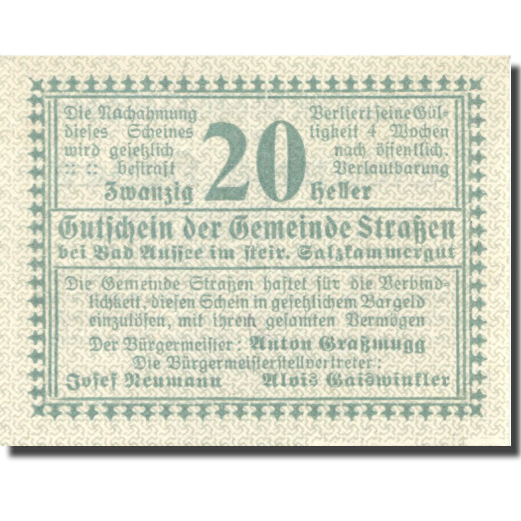 Banknote, Austria, Strassen, 20 Heller, valeur faciale, 1920 UNC(63) Mehl:FS 73