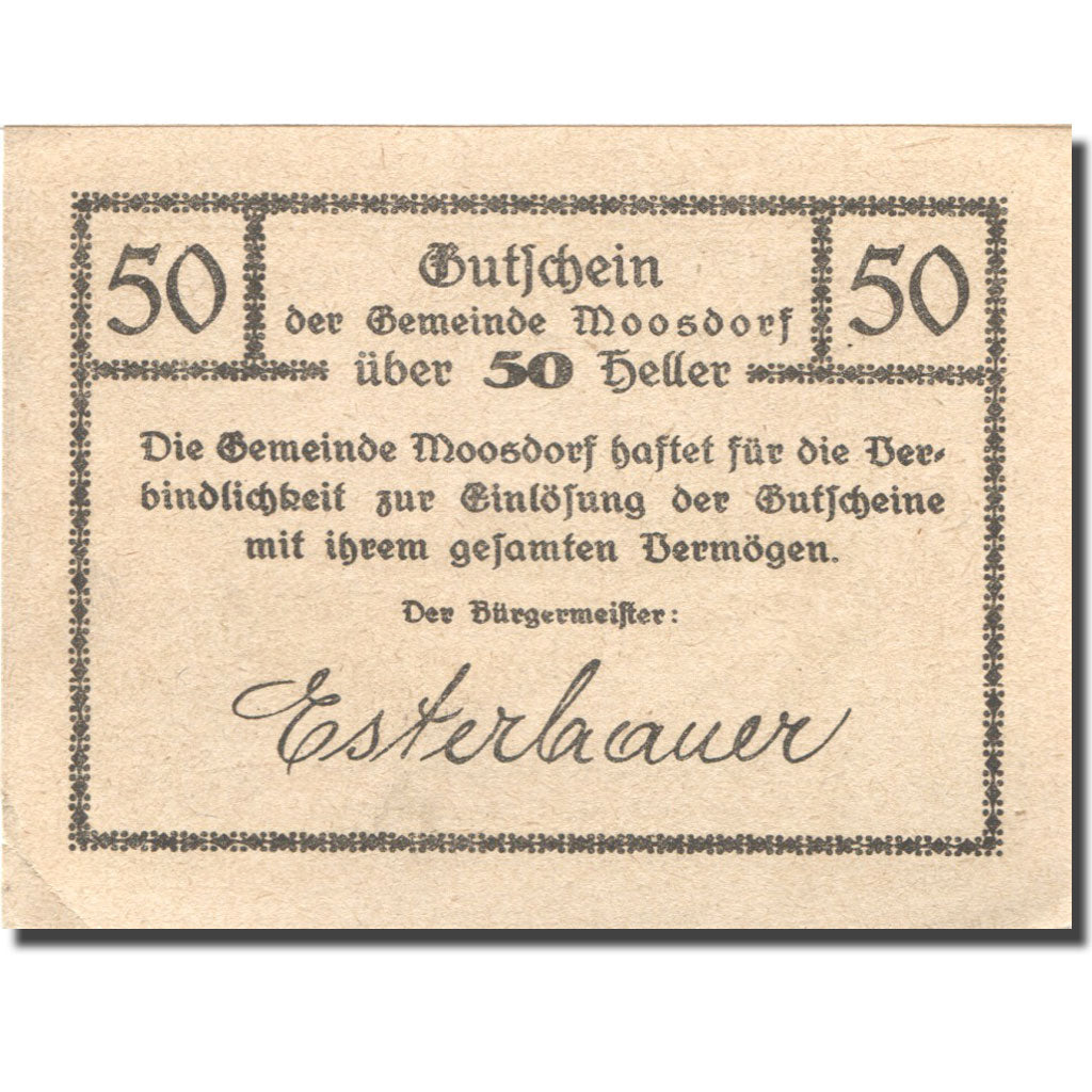 Banknote, Austria, Moosdorf, 50 Heller, village 1, 1920 UNC(63) Mehl:FS 101