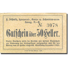 Banknote, Austria, Haag, 50 Heller valeur faciale, AU(55-58) yellow Mehl:FS 320f