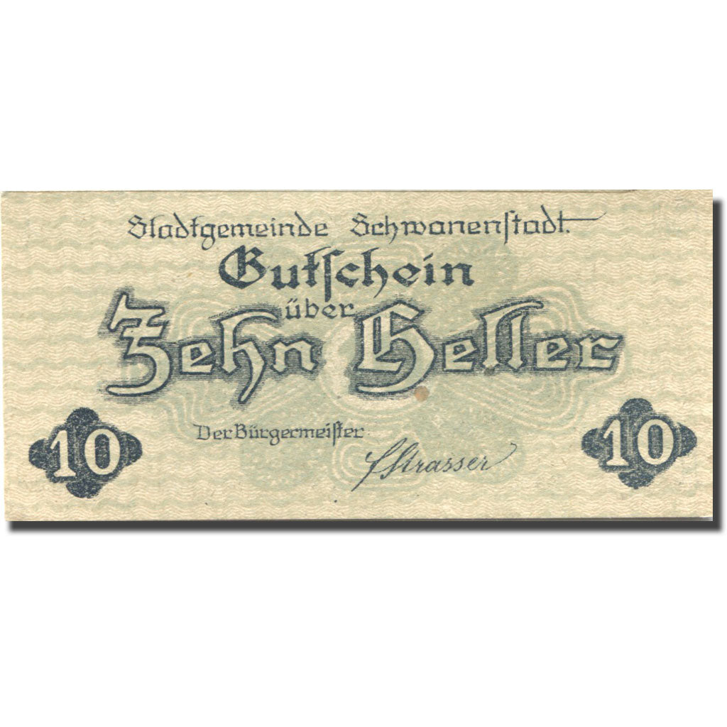 Billet, Autriche, Schwanenstadt, 10 Heller, Eglise 1920-12-31, SPL Mehl:FS 977Ia