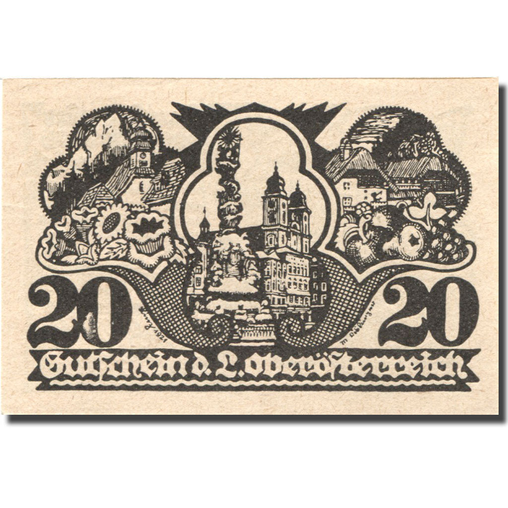 Billete, Austria, Linz, 20 Heller, château, SC, Mehl:FS 443