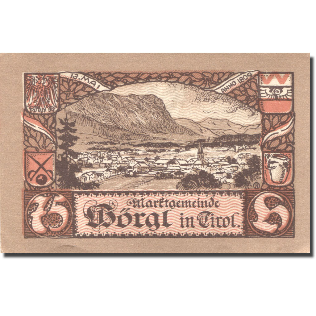 Banknote, Austria, Wörgl, 75 Heller, montagne, 1920 UNC(63) Mehl:FS 1252a