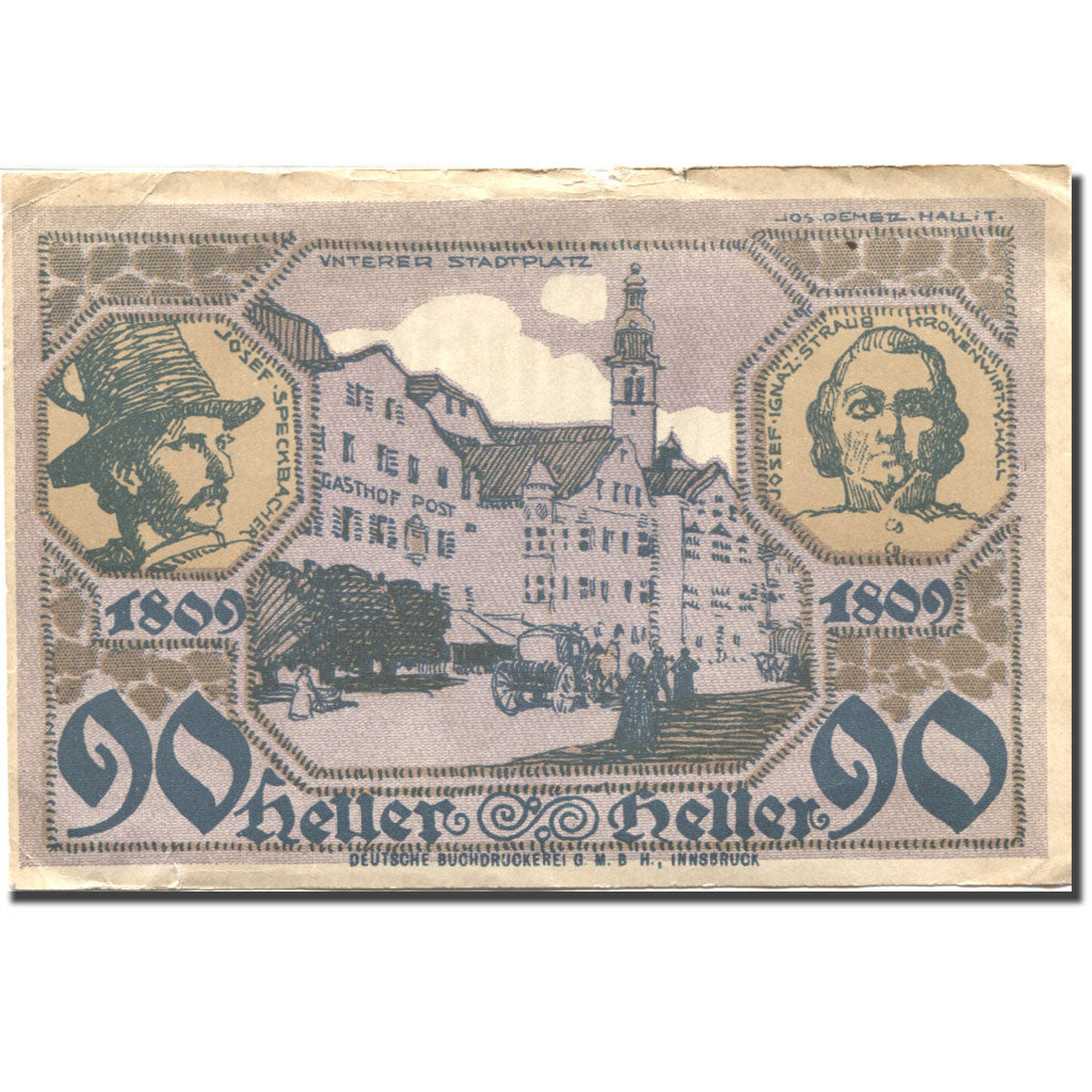 Banknote, Austria, Hall, 90 Heller, rue, 1920 VF(20-25), Mehl:FS 343a