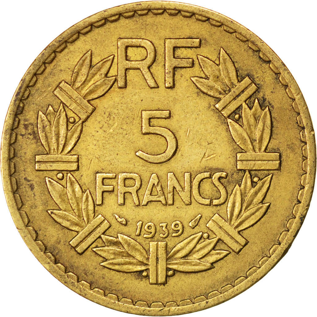 Francia, Lavrillier, 5 Francs, 1939, BB, Alluminio-bronzo, KM:888a.1