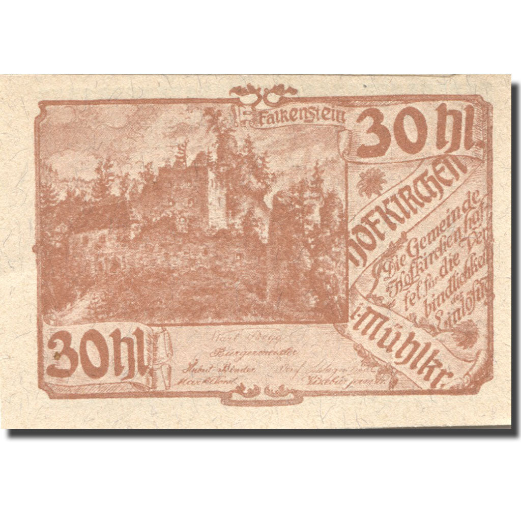 Banknote, Austria, Hofkirchen, 30 Heller, château, 1920 UNC(63) Mehl:FS 386Ib1