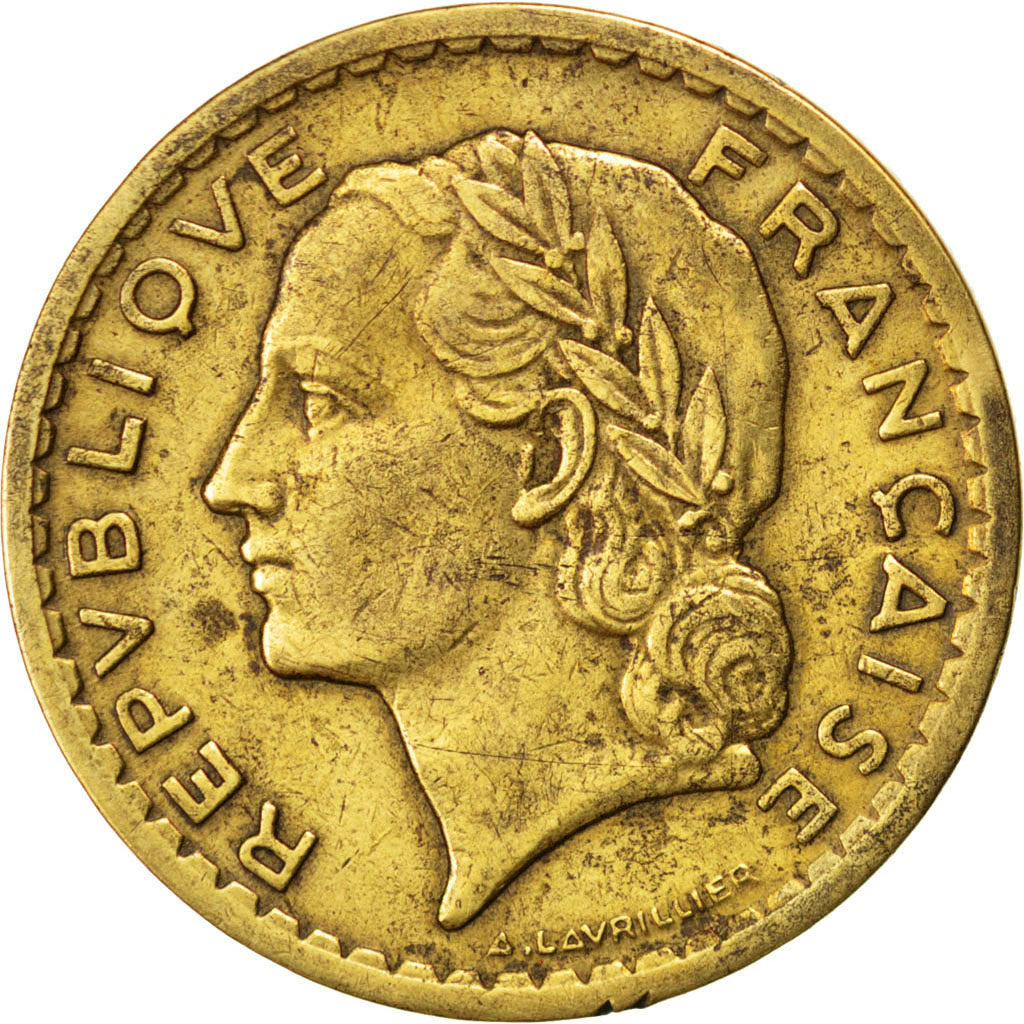 FRANCE, Lavrillier, 5 Francs, 1945, KM #888a.2, VF(20-25), Aluminum-Bronze, 31,.