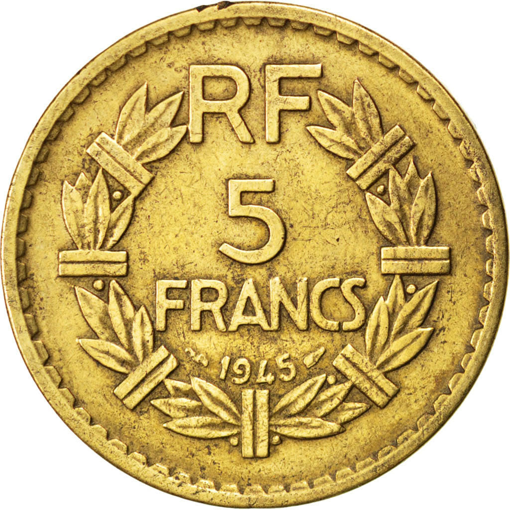 FRANCE, Lavrillier, 5 Francs, 1945, KM #888a.2, VF(20-25), Aluminum-Bronze, 31,.