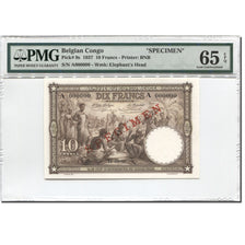 Nota, Congo Belga, 10 Francs, 1937, 1937-09-10, Espécime, KM:9, avaliada, PMG