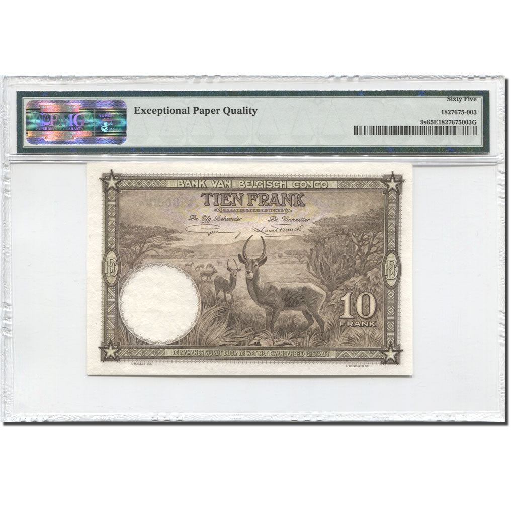 Banknote, Belgian Congo, 10 Francs, 1937, 1937-09-10, Specimen, KM:9, graded