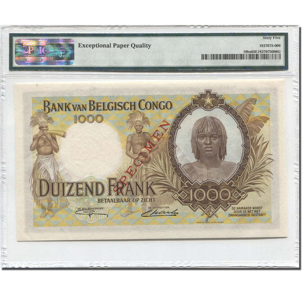 Billete, 1000 Francs, 1947, Congo belga, 1947-04-10, Specimen, KM:19b, graded