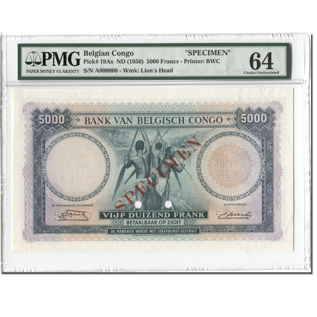 Banknote, Belgian Congo, 5000 Francs, 1950, 1950-08-07, Specimen, KM:19As