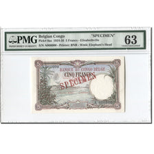 Banknote, Belgian Congo, 5 Francs, 1924, 1924-12-02, Specimen, KM:8a, graded