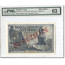 Nota, Congo Belga, 100 Francs, 1912-1920, Espécime, KM:11b, avaliada, PMG